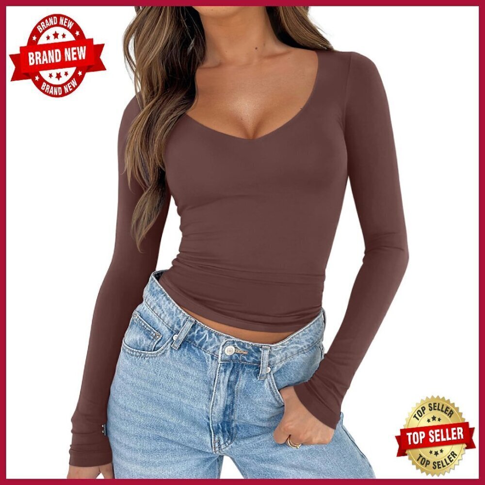 V-Neck Long Sleeve Slim Fit Layering Top, Recycled Material, Fall Essential